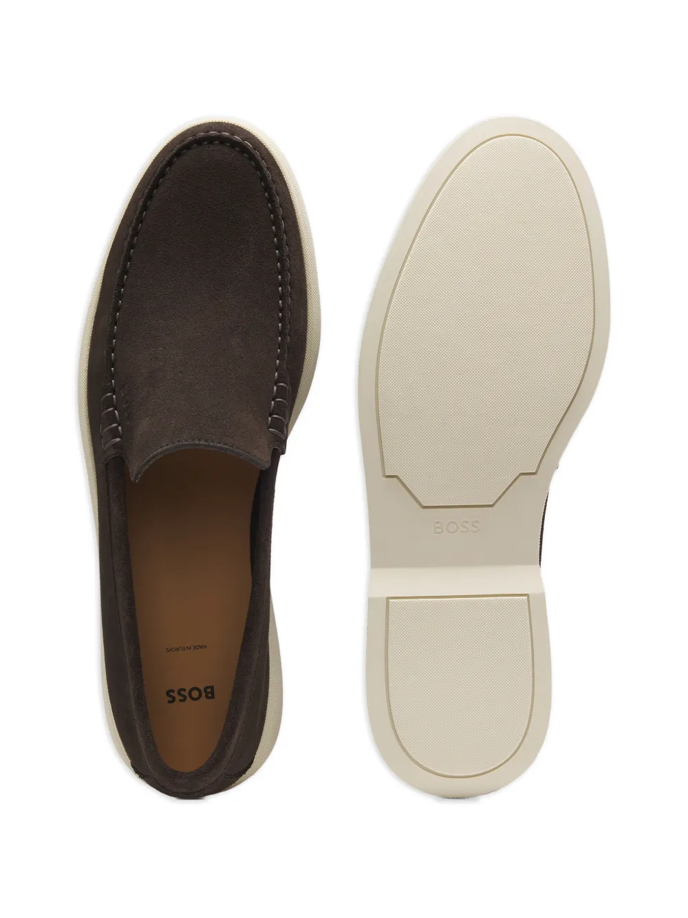 BOSS Suède loafers met stiksels Bruin