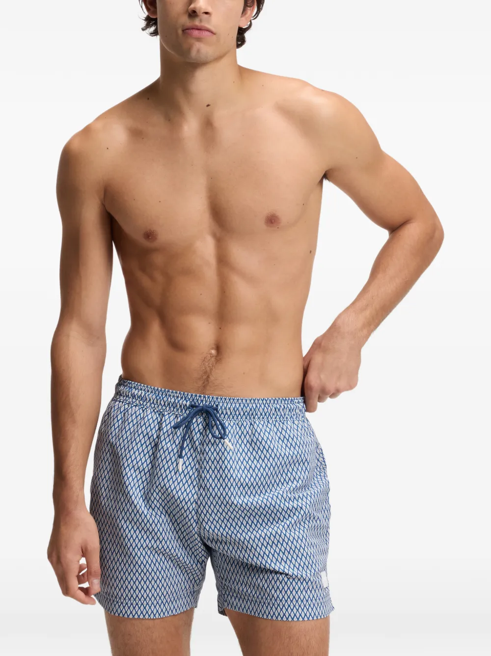  Boss Diamond-pattern Drawstring-fastening Swim Shorts - Blue 