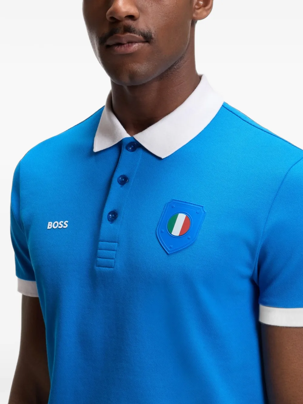 BOSS Paddy poloshirt met vlag Blauw