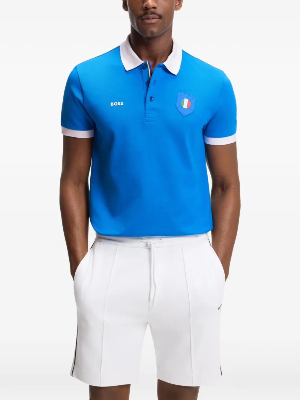 BOSS Paddy poloshirt met vlag Blauw