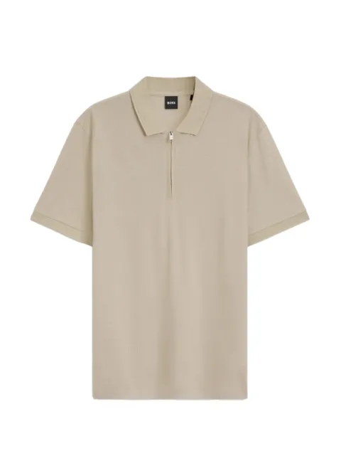 BOSS zip-placket polo shirt in a cotton blend