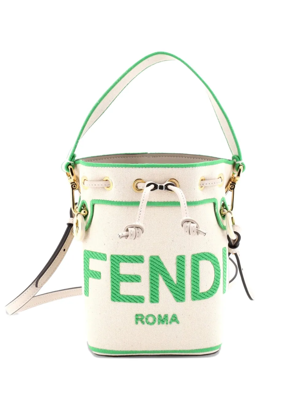 Fendi Pre-Owned Logo Mon Tresor Embroidered Canvas Mini bucket bag - Verde