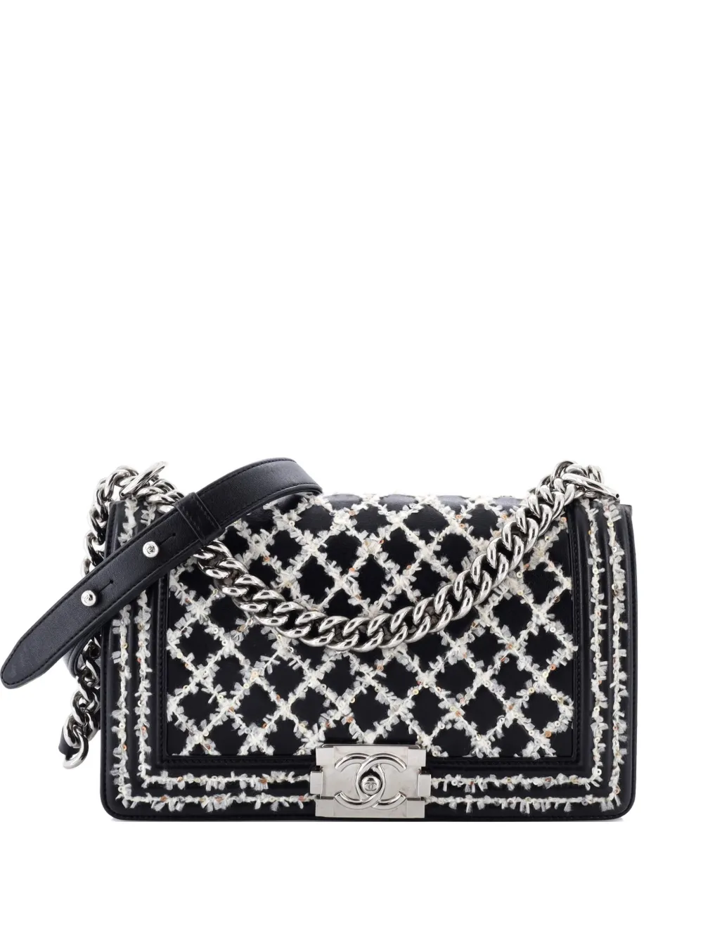 CHANEL Pre-Owned Boy Flap Bag Sequin Quilted Calfskin Old Medium shoulder bag - Nero