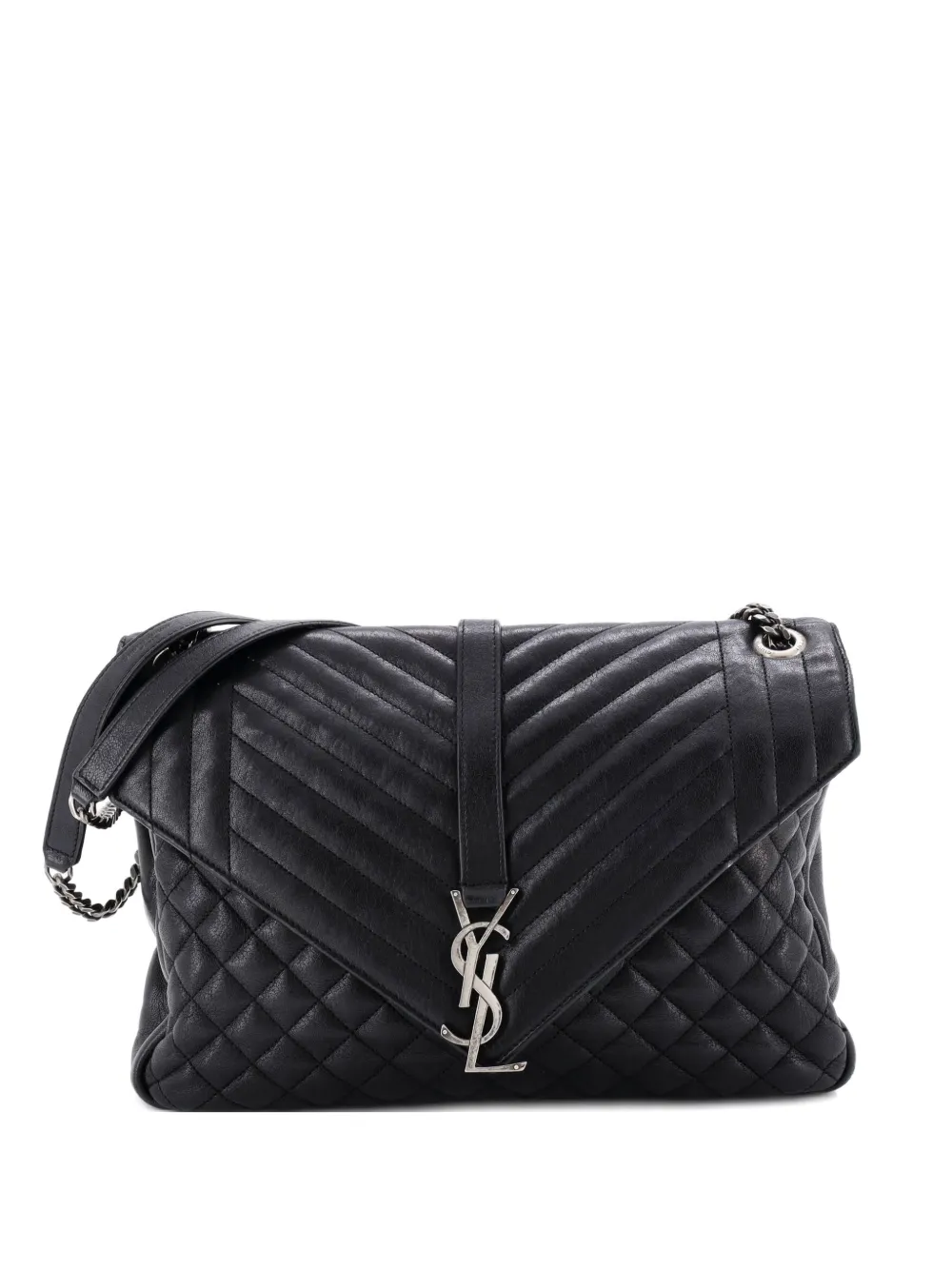 Saint Laurent Pre-Owned Classic Monogram Slouchy Envelope Satchel Mixed Matelasse Leather Large shoulder bag - Nero