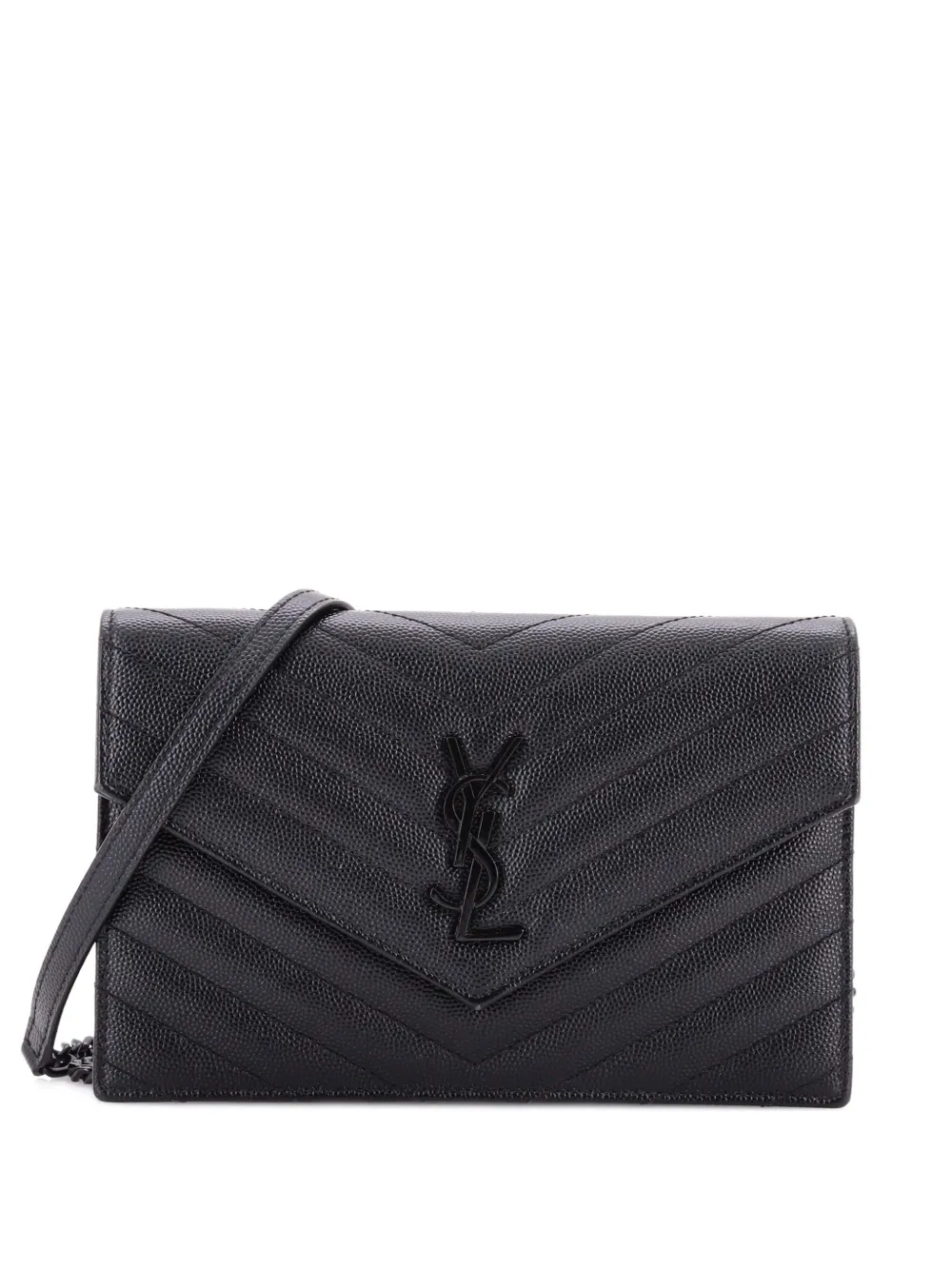Saint Laurent Pre-Owned Borsa a tracolla Classic Monogram piccola in pelle matelassé con motivo chevron - Nero