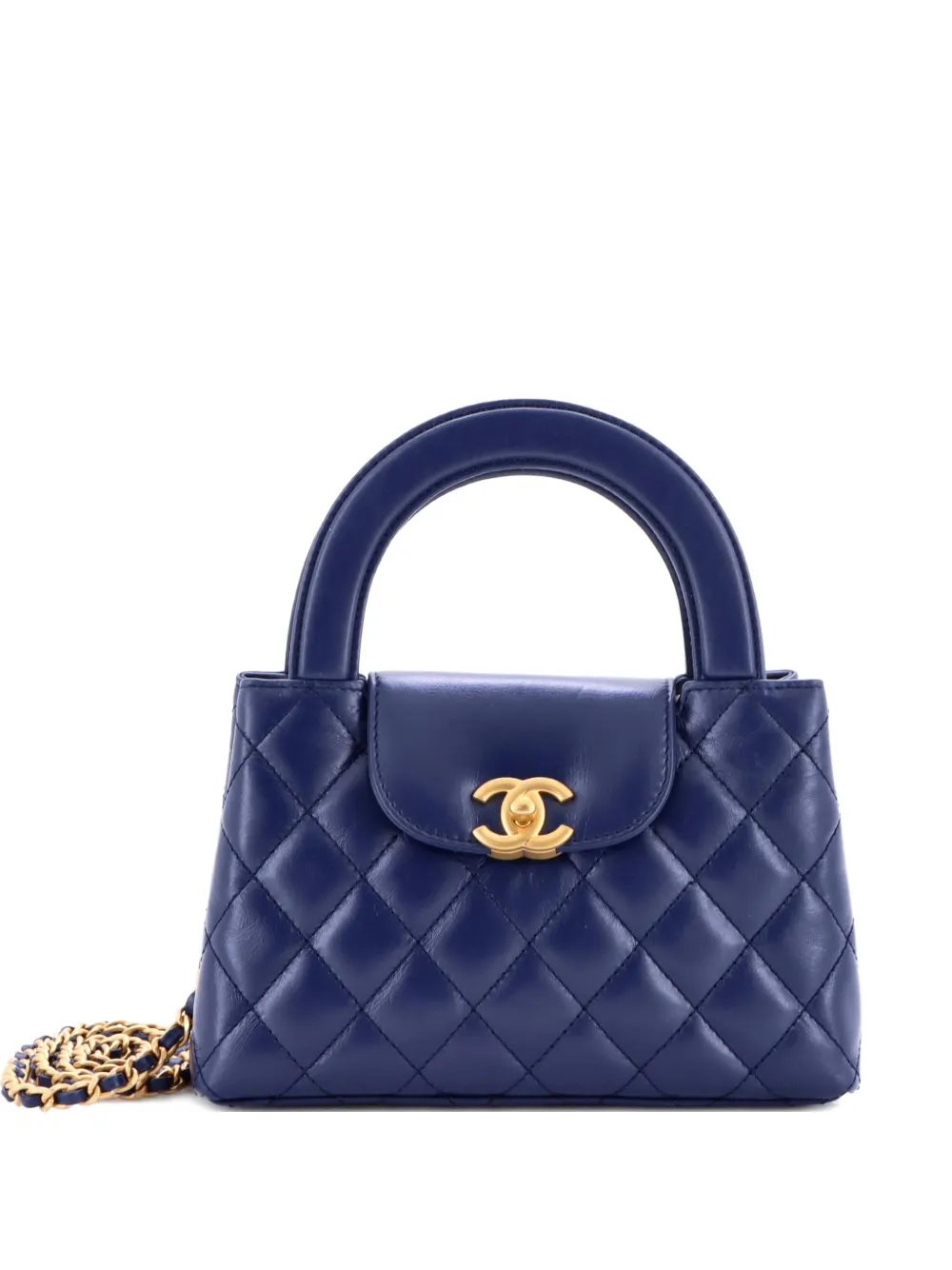 CHANEL Pre-Owned Kelly Top Handle Shopping Bag Quilted Shiny Aged Calfskin Mini satchel - Blu