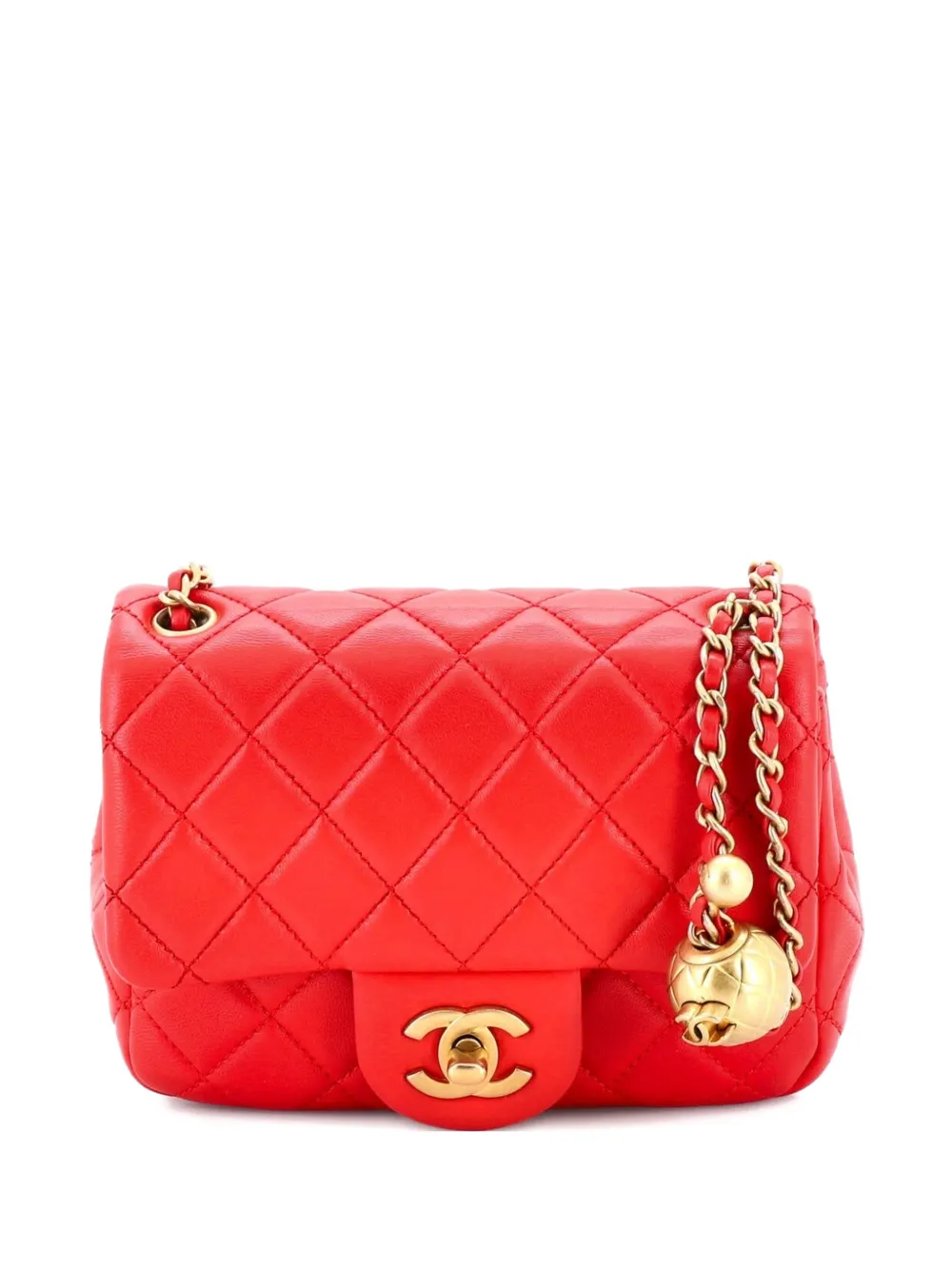 CHANEL Pre-Owned Pearl Crush Square Flap Bag Quilted Lambskin Mini crossbody bag - Rosso