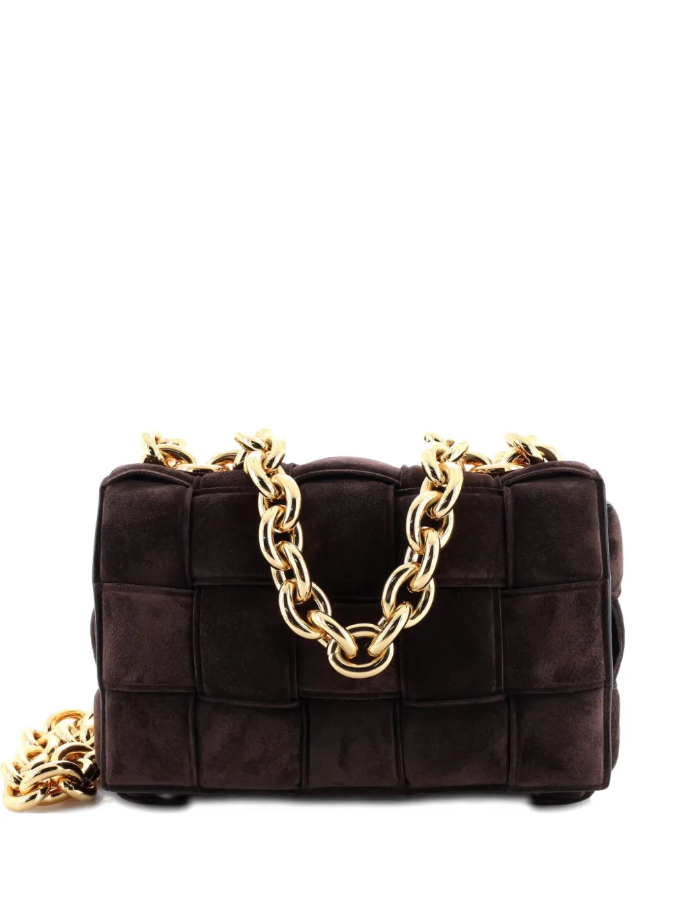 Bottega Veneta Pre-Owned Cassette Chain Padded Maxi Intrecciato Suede crossbody bag - Marrone