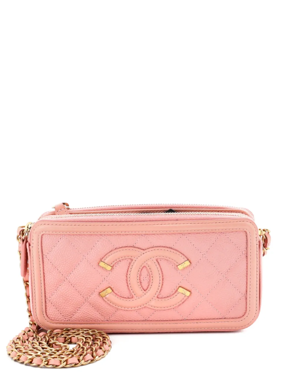 CHANEL Pre-Owned Filigree Double Zip with Chain Quilted Caviar clutch bag - Rosa
