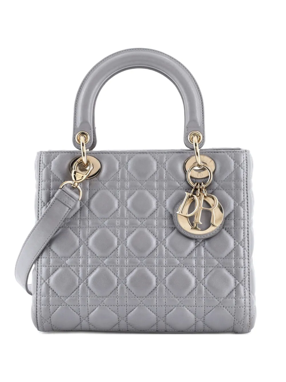 Christian Dior Pre-Owned Lady Dior Bag Cannage Quilt Metallic Leather Medium satchel - Grigio
