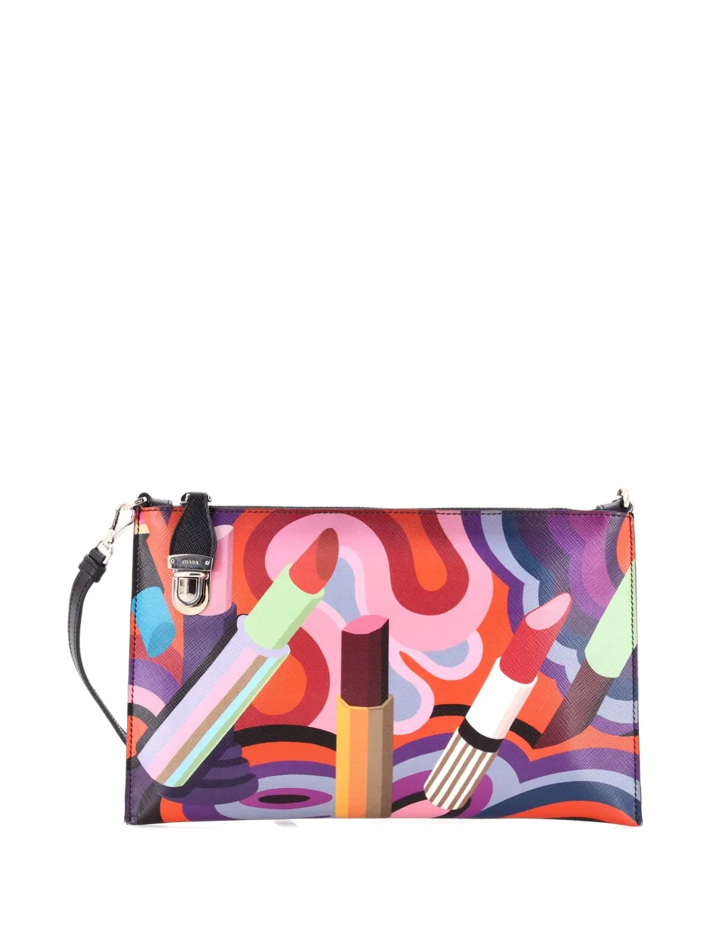 Prada Pre-Owned Push Lock Zip Pochette Printed Saffiano shoulder bag - Multicolore