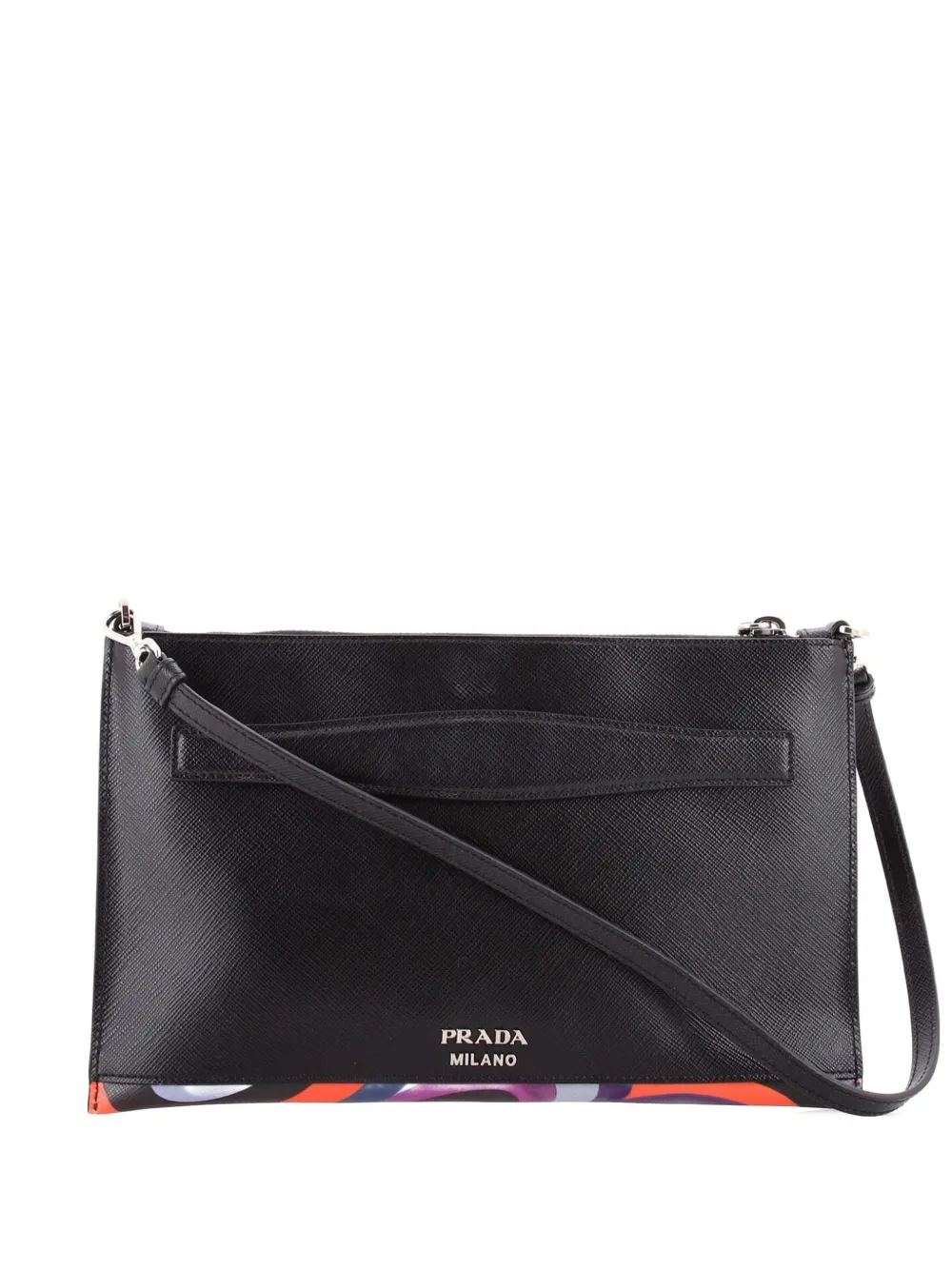 Pre-owned Prada Push Lock Zip Pochette Printed Saffiano Shoulder Bag In Multi