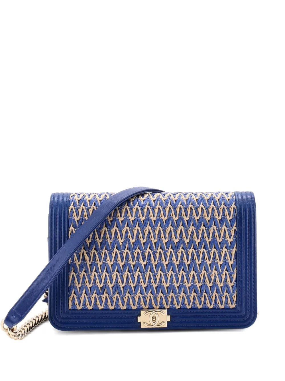 CHANEL Pre-Owned Boy Flap Bag Chevron Woven Raffia and Leather Old Medium shoulder bag - Blu