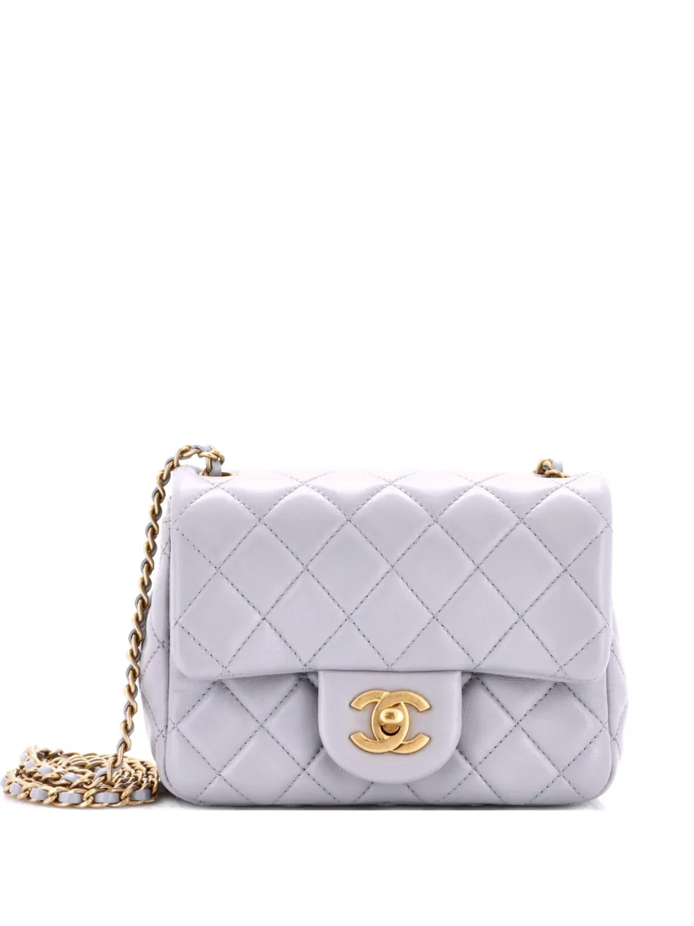 CHANEL Pre-Owned Borsa a tracolla Pearl Crush mini in pelle di agnello trapuntata con battente - Grigio