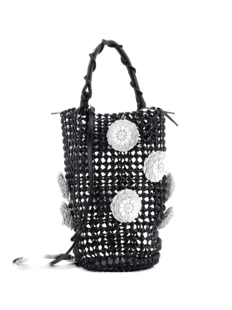 Loewe Pre-Owned Flower Mesh Woven Leather with Applique bucket bag