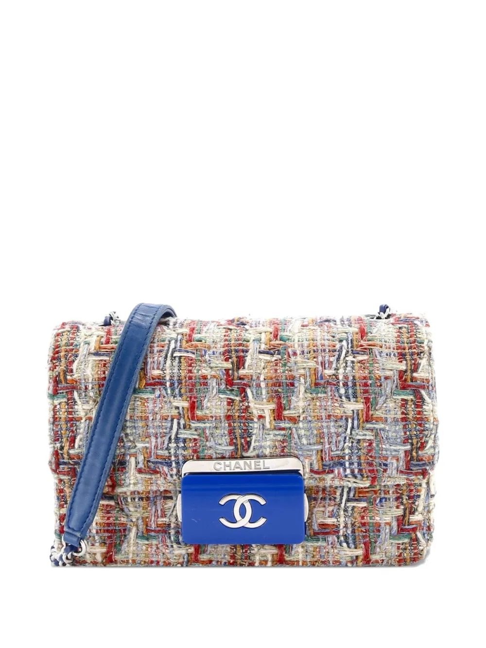 CHANEL Pre-Owned Beauty Lock Flap Bag Quilted Tweed Mini shoulder bag - Blu