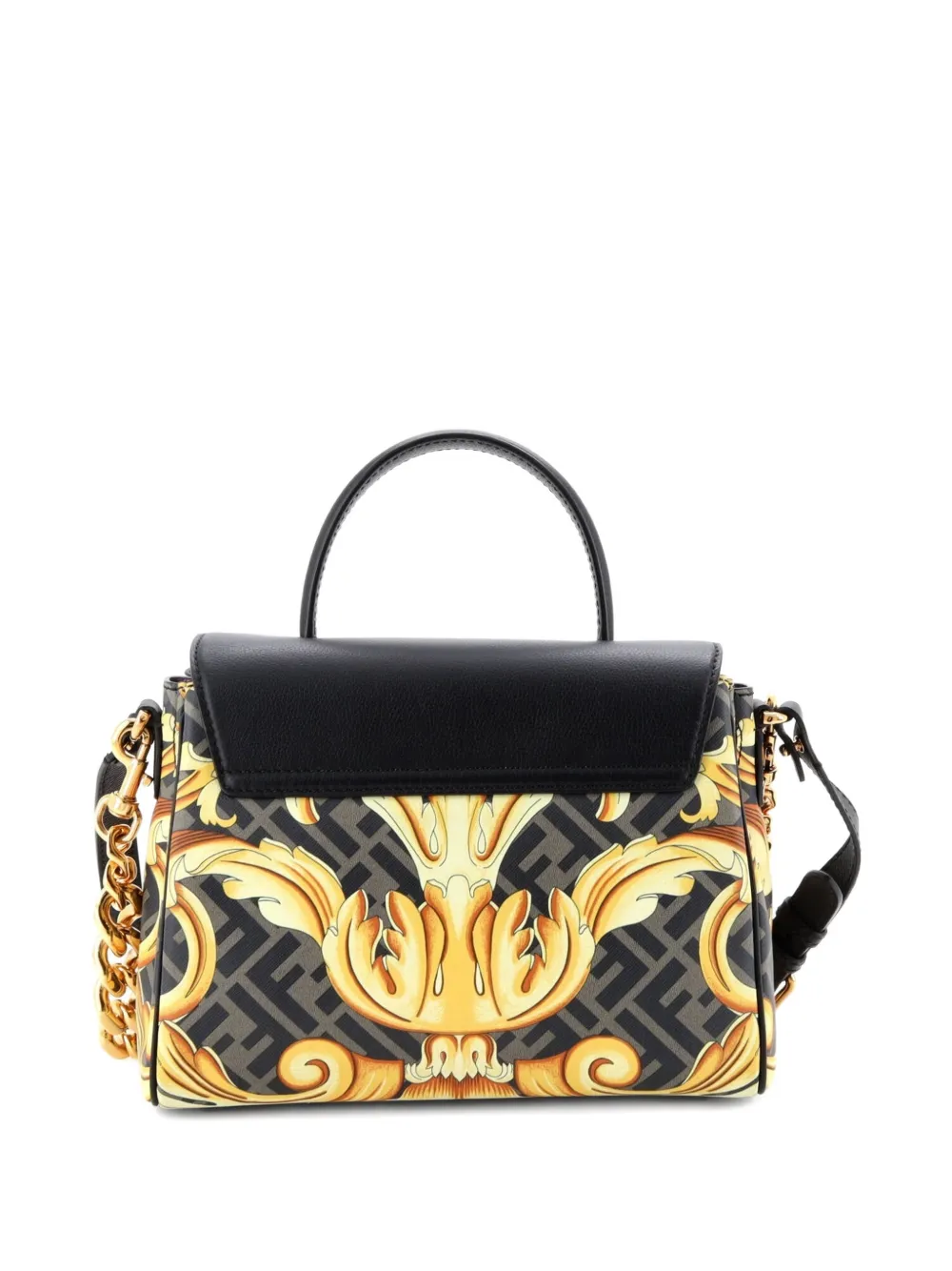  Versace Pre-owned X Fendi Fendace La Medusa Top Handle Bag Printed Laminated Leather With Leather Medium Satchel - Black 