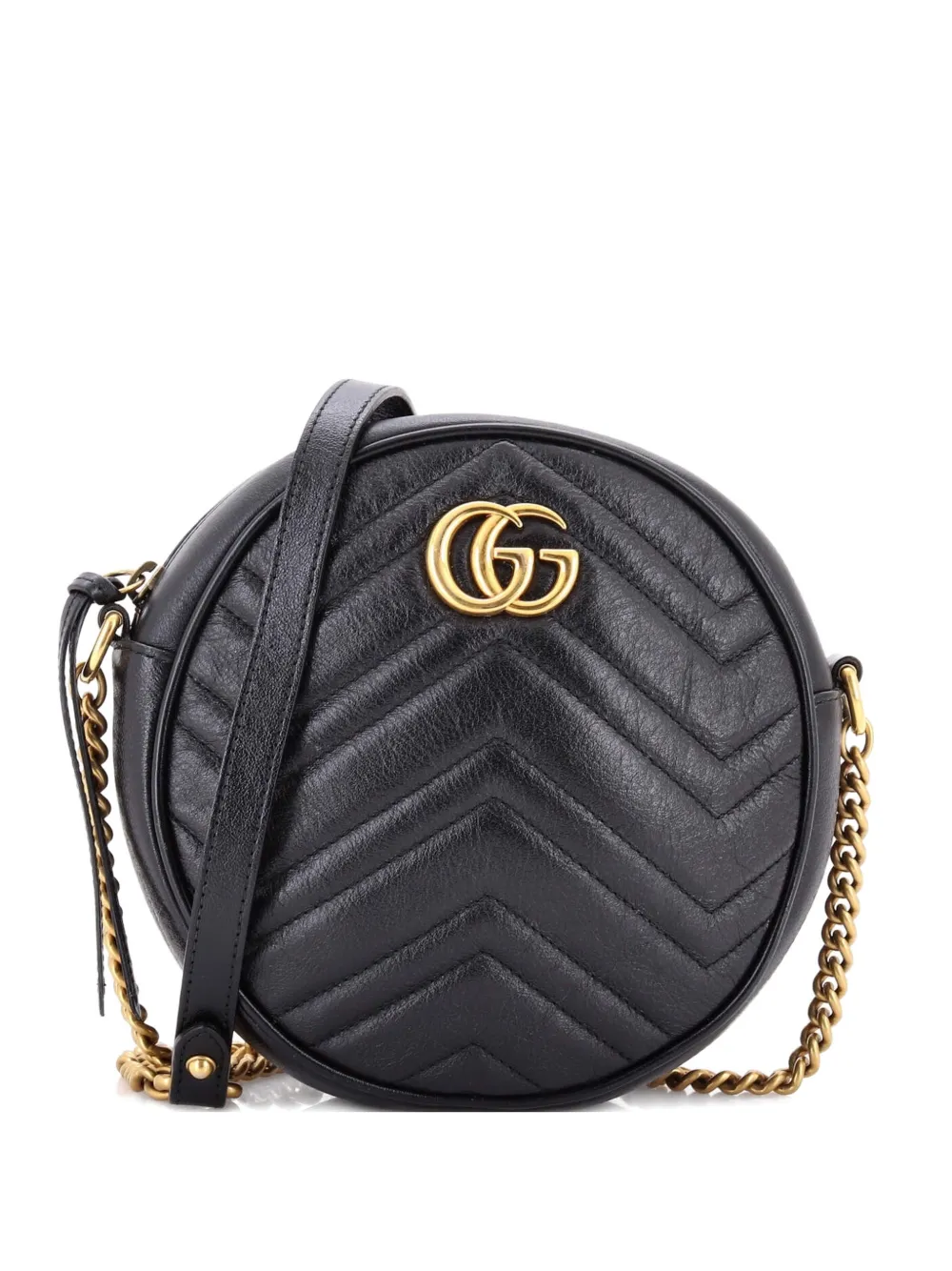 Gucci Pre-Owned GG Marmont Round Shoulder Bag Matelasse Leather Mini crossbody bag – Black