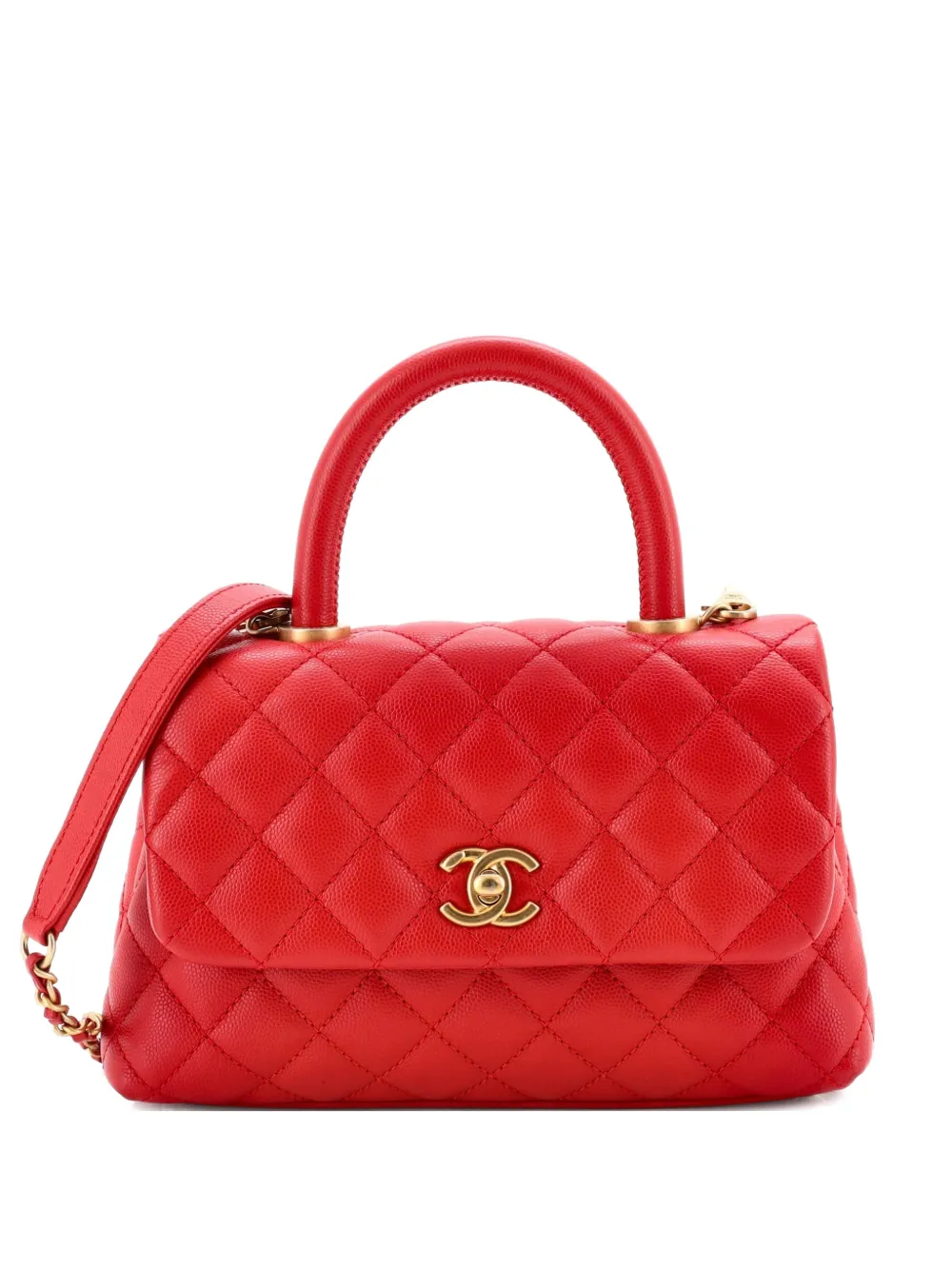 CHANEL Pre-Owned Coco Top Handle Bag Quilted Caviar Mini satchel - Rosso