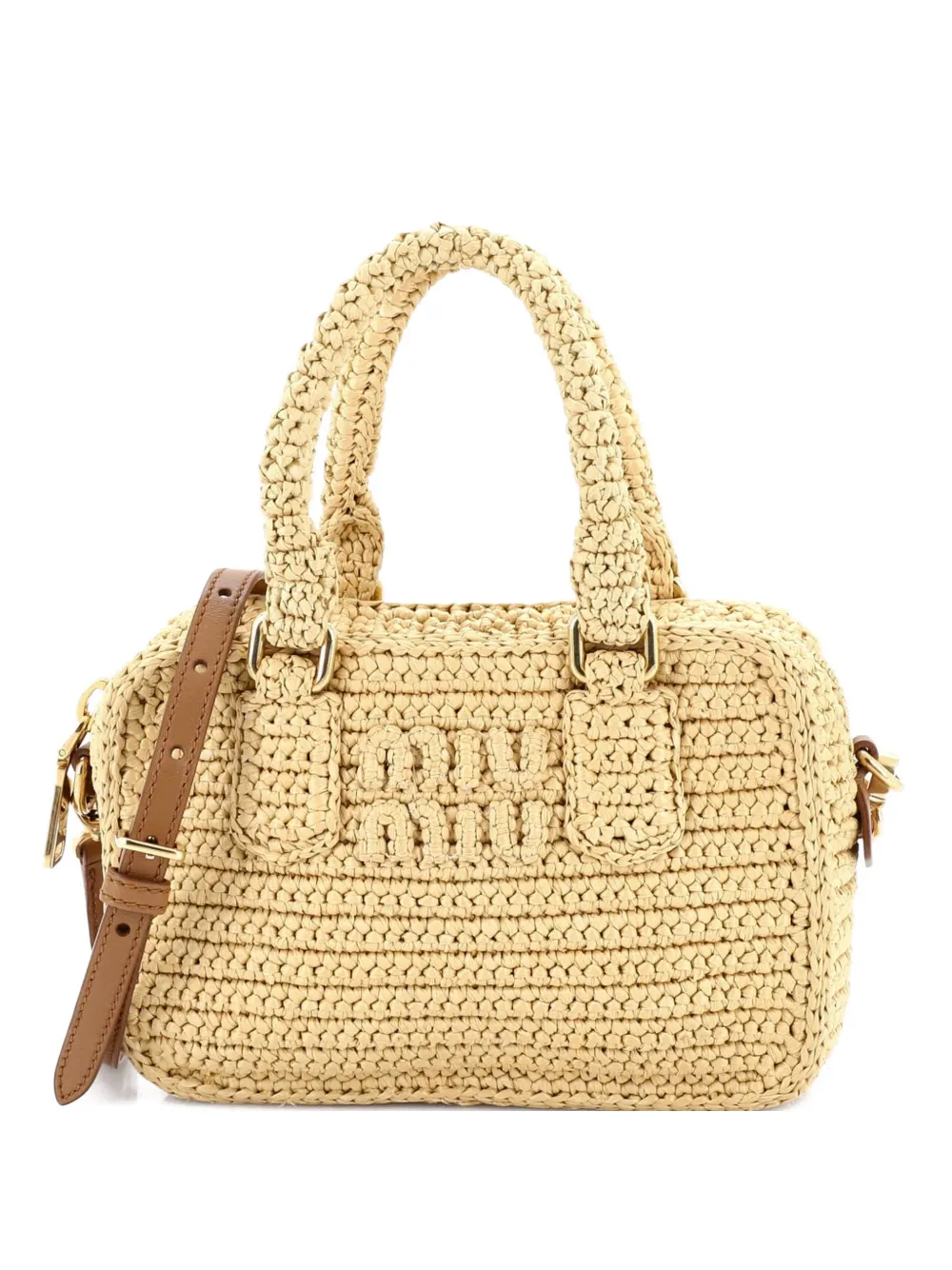 Miu Miu Pre-Owned Arcadie Top Handle Bag Crochet Raffia Small satchel - Toni neutri