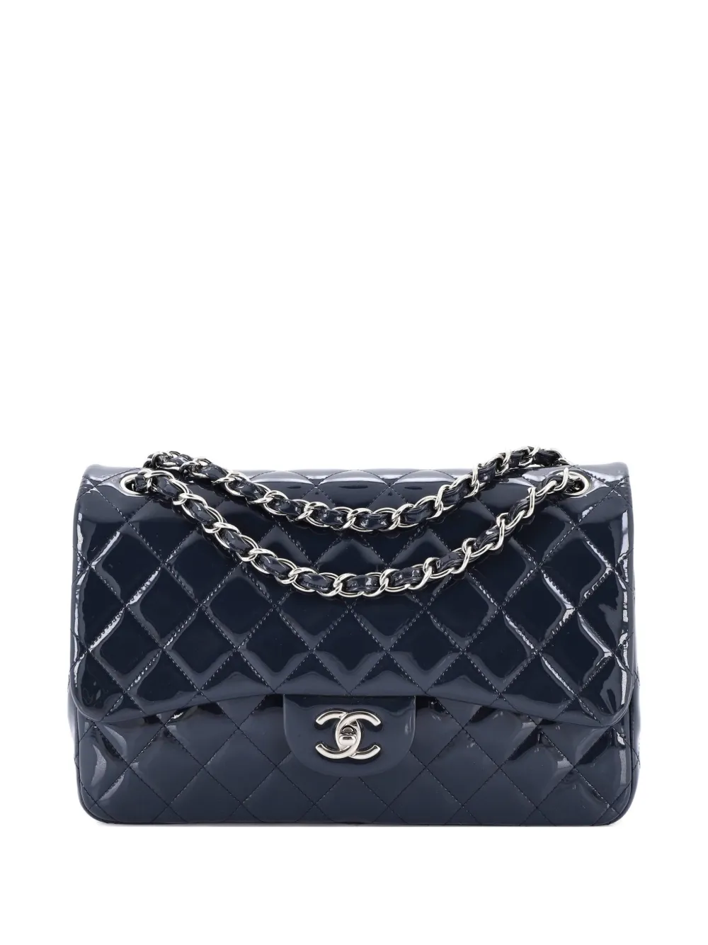 CHANEL Pre-Owned Classic Double Flap Bag Quilted Patent Jumbo shoulder bag - Blu