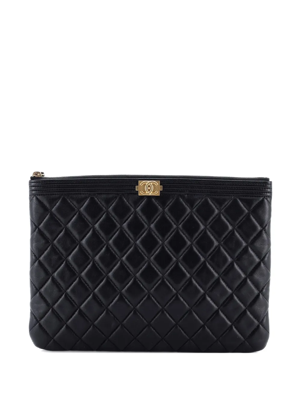 CHANEL Pre-Owned Boy O Case Quilted Lambskin Medium clutch bag - Nero
