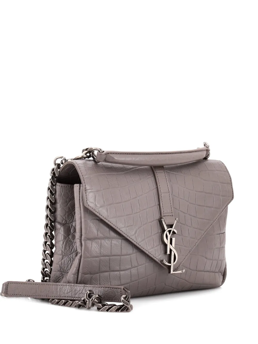 Saint Laurent Pre-Owned Classic Monogram College Bag Crocodile Embossed Leather Medium satchel - Grigio