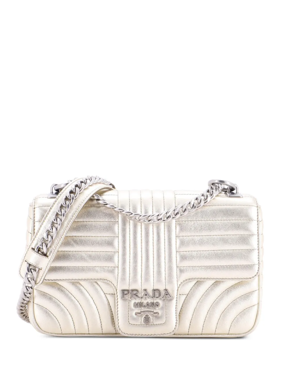 Prada Pre-Owned Chain Flap Shoulder Bag Diagramme Quilted Leather Medium crossbody bag - Oro