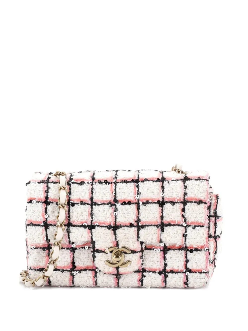CHANEL Pre-Owned Classic Single Flap Bag Quilted Tweed and Sequins Mini shoulder bag - Rosa