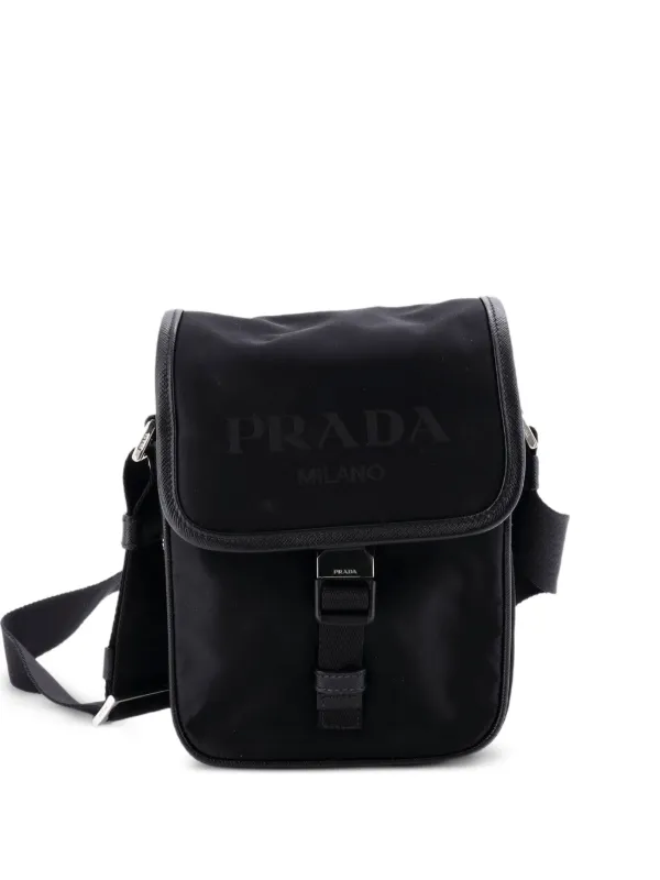 Prada Pre-owned Logo Buckle Messenger Bag Nylon Crossbody Bag in Black