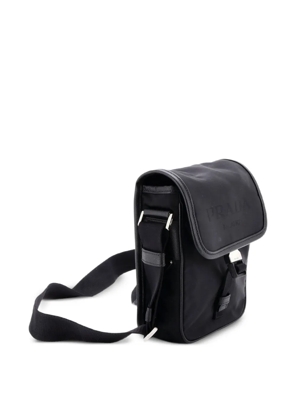 Prada Pre-owned Logo Buckle Messenger Bag Nylon Crossbody Bag in Black, view 3