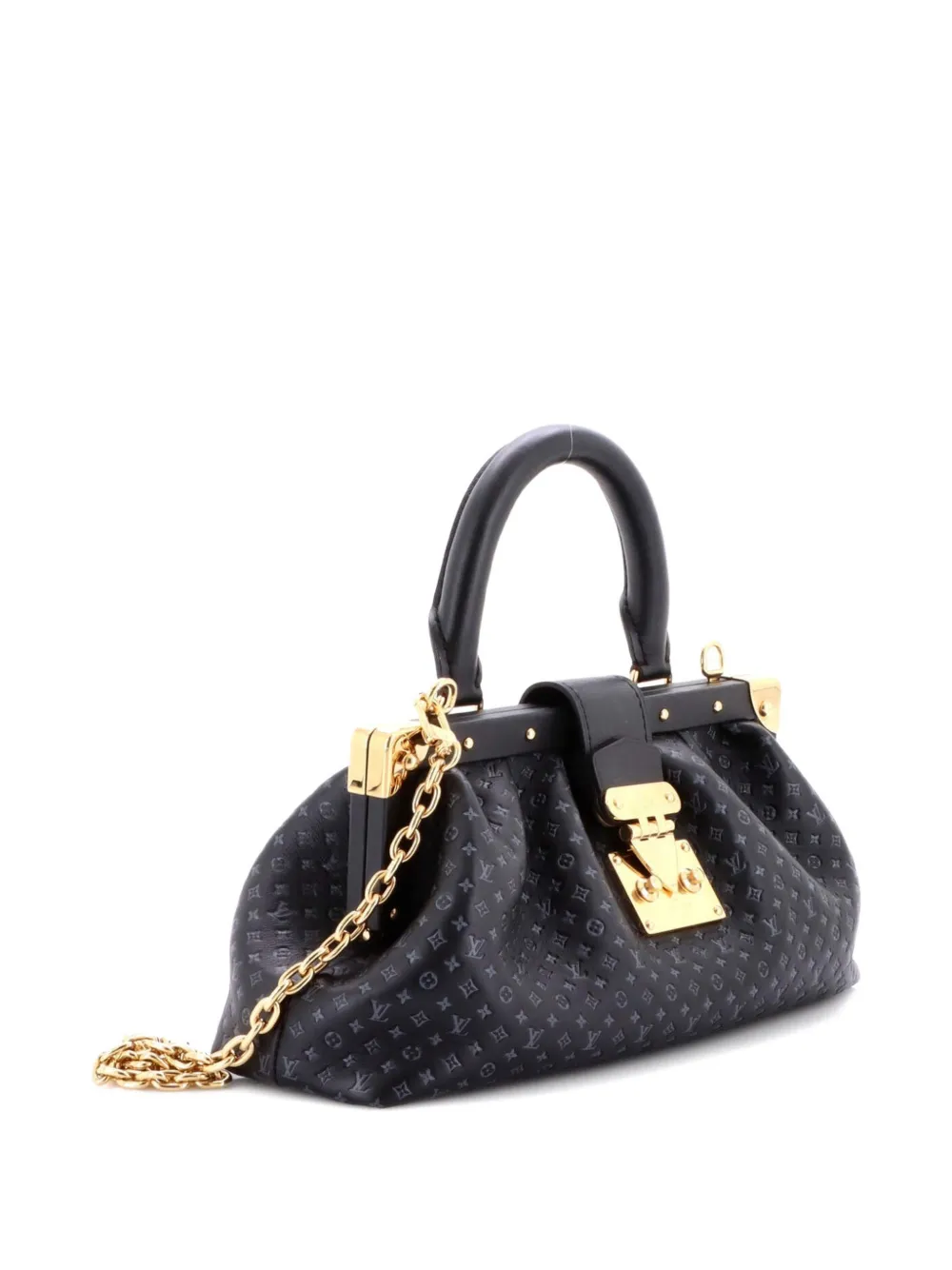 Louis Vuitton Pre-Owned Top Handle Frame Nanogram Embossed Leather clutch bag - Nero