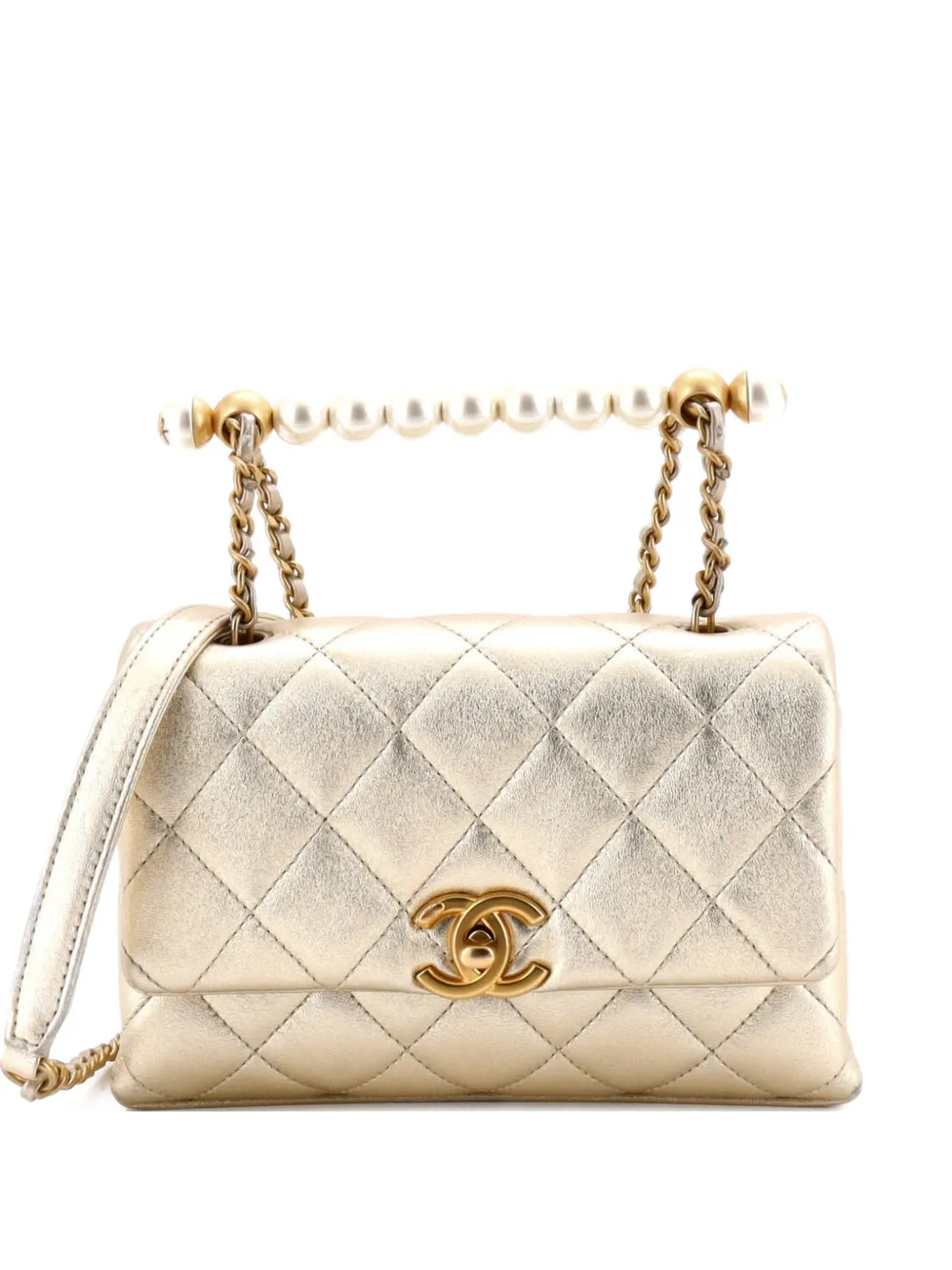 CHANEL Pre-Owned Borsa a spalla Chic Pearls mini in pelle di agnello - Oro
