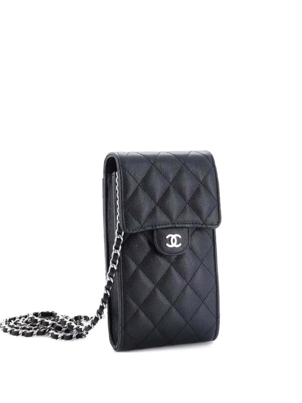 CHANEL Pre-Owned CC Flap Phone Holder Crossbody Bag Quilted Caviar clutch bag - Nero