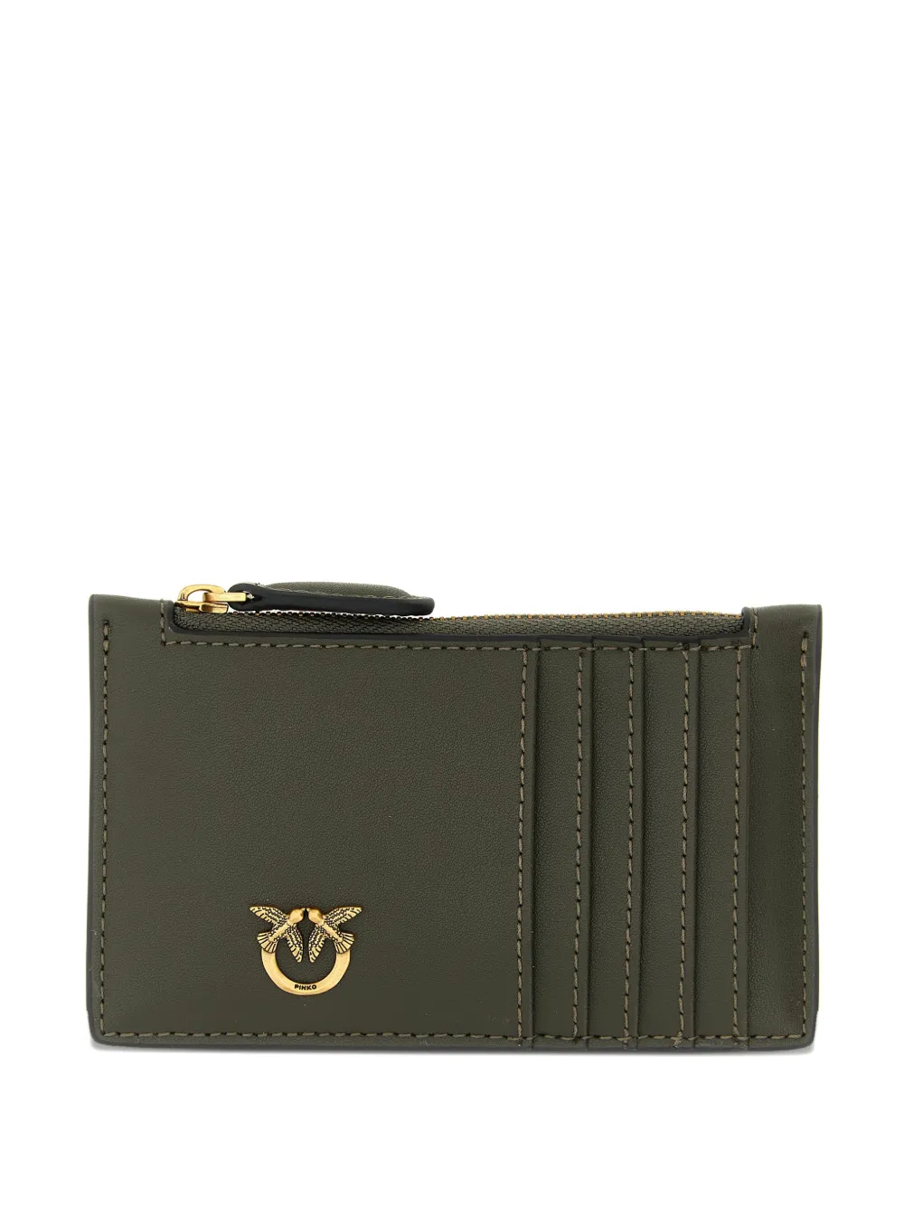 PINKO Airone leather logo-plaque card holder - Verde