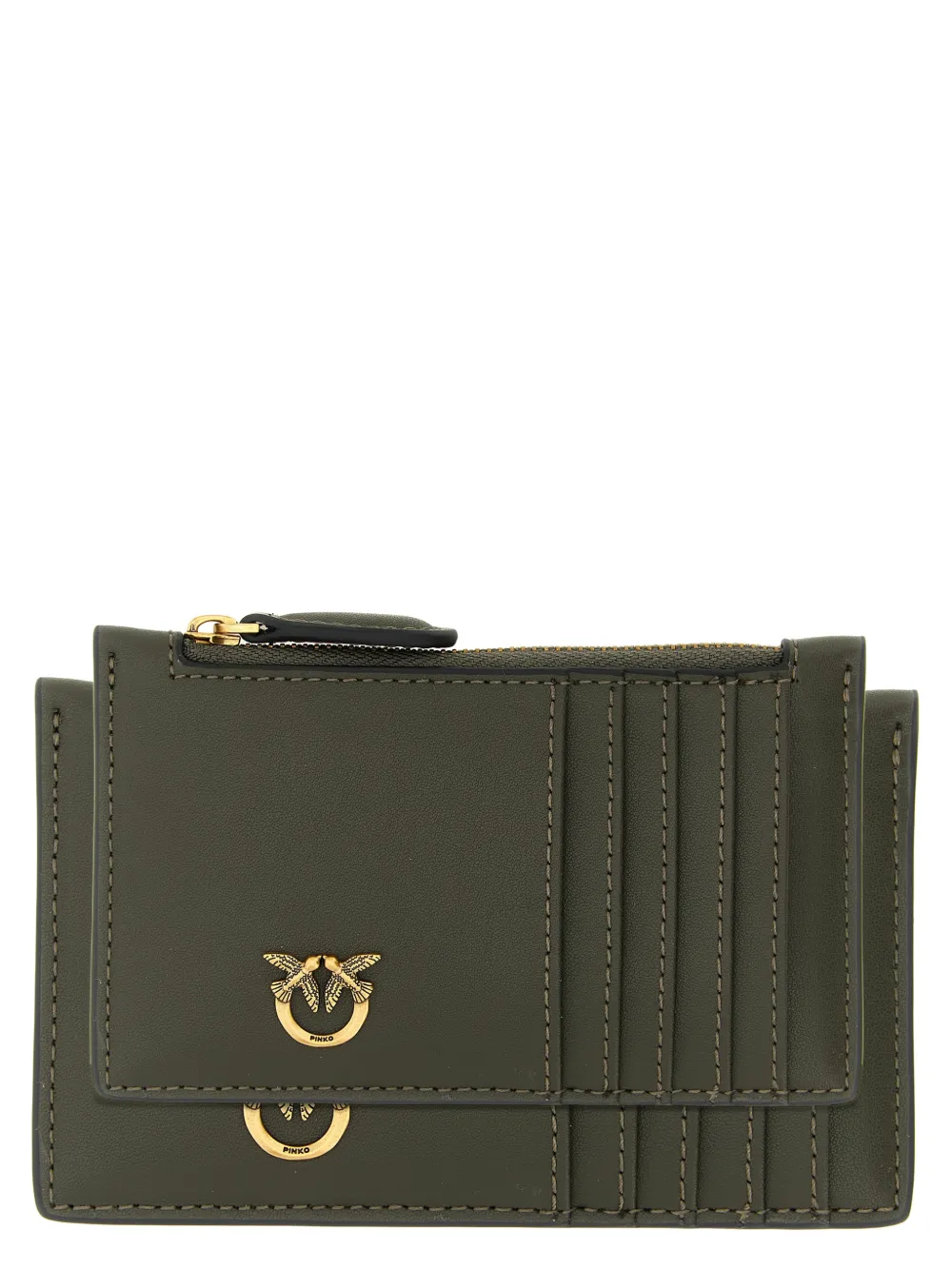 PINKO Airone leather logo-plaque card holder - Verde