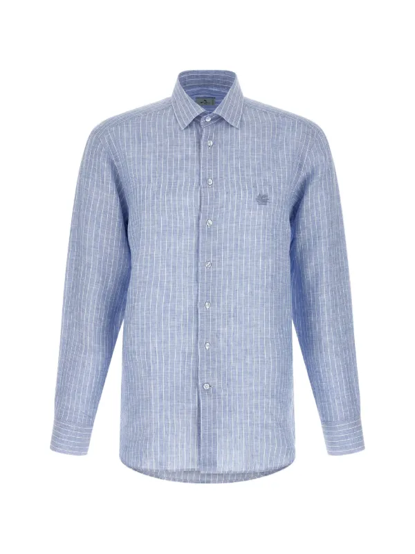 Etro Striped Logo-embroidery Shirt in Blue