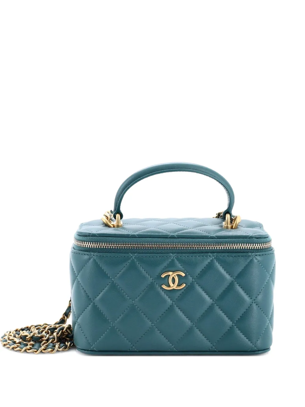 CHANEL Pre-Owned Classic Top Handle Vanity Case with Chain Quilted Lambskin Small crossbody bag - Verde