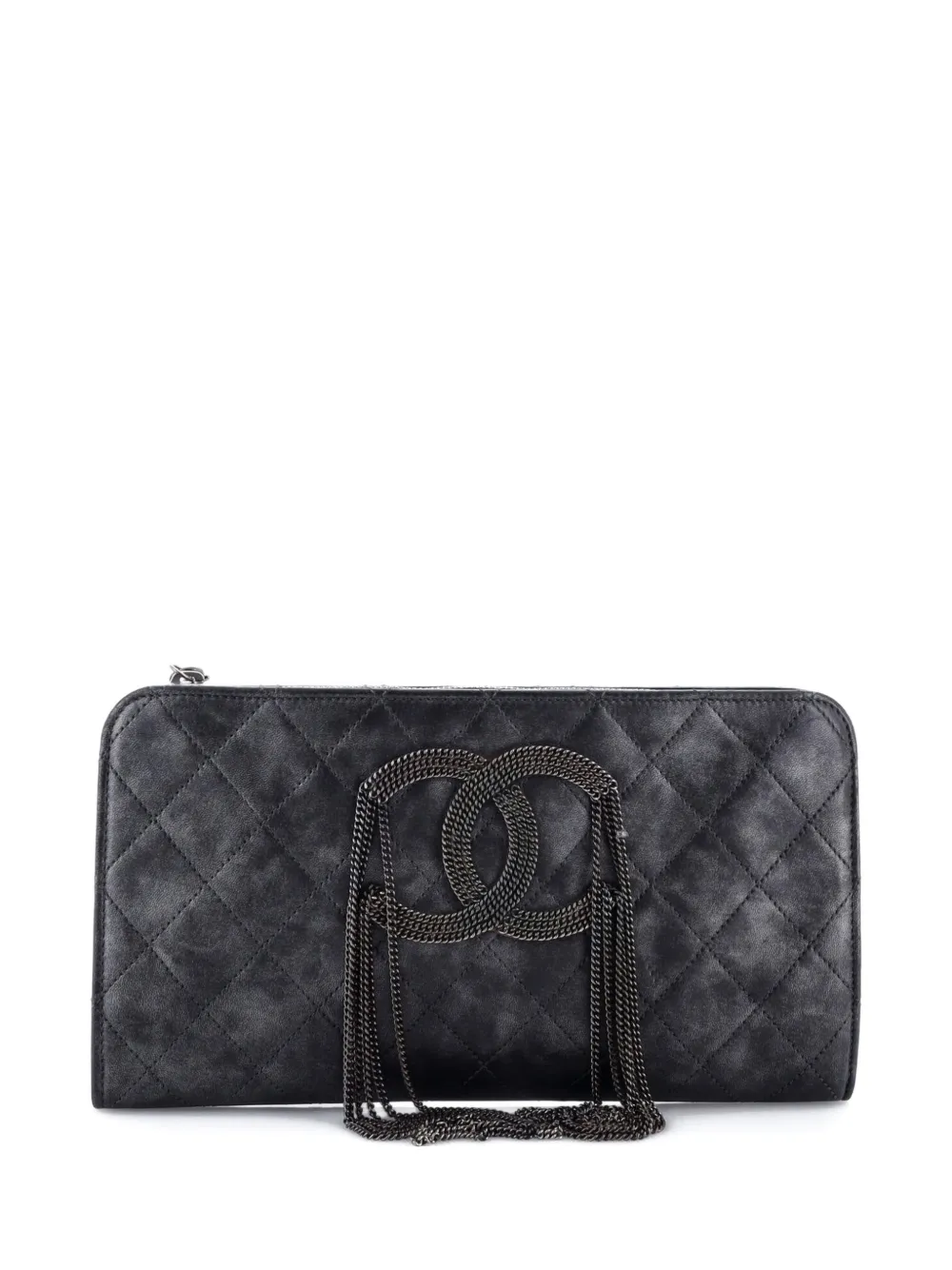 CHANEL Pre-Owned CC Chain Fringe Wristlet Quilted Leather clutch bag - Nero