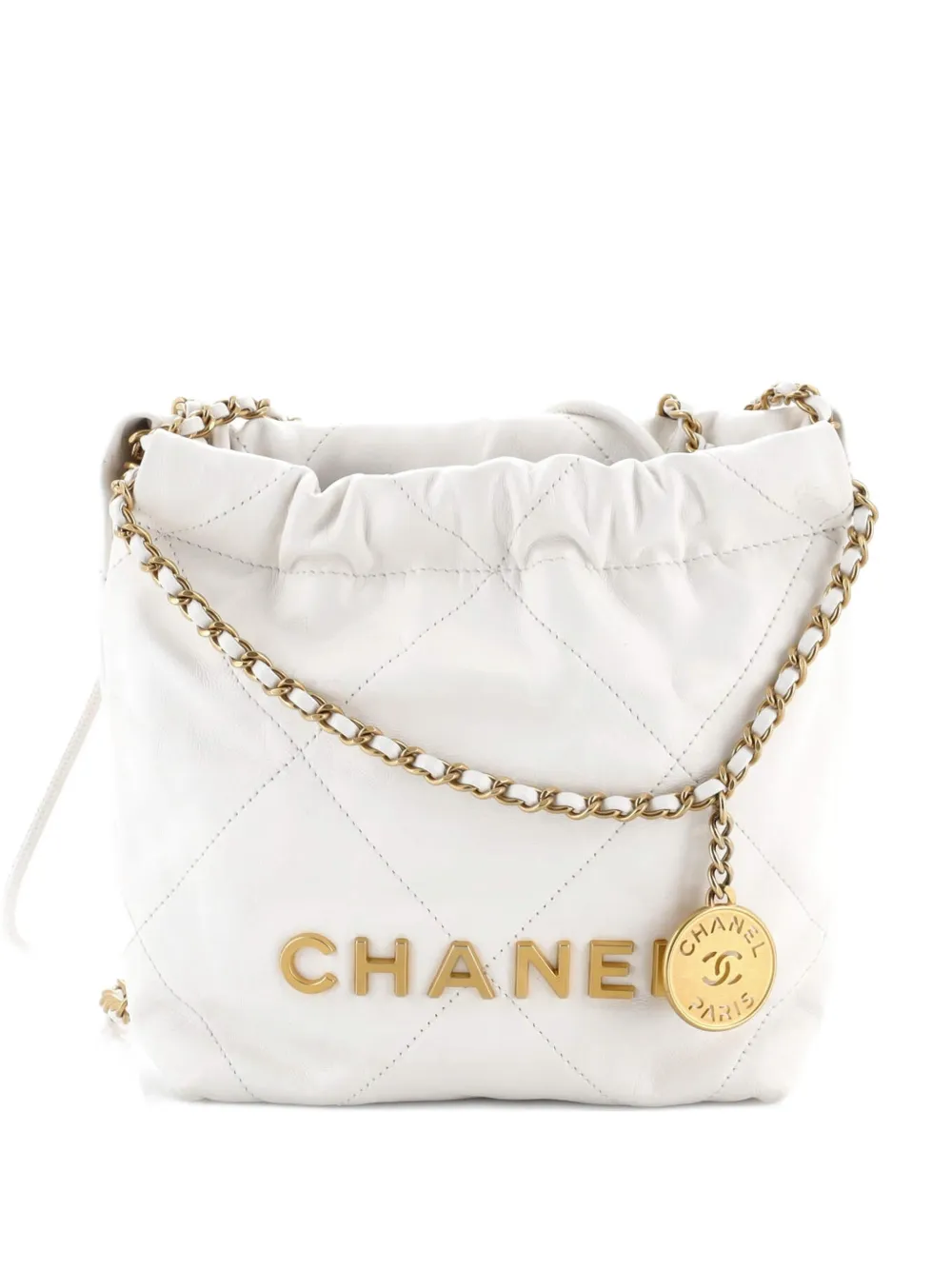 CHANEL Pre-Owned 22 Chain Hobo Quilted Shaded Calfskin Mini crossbody bag - Bianco