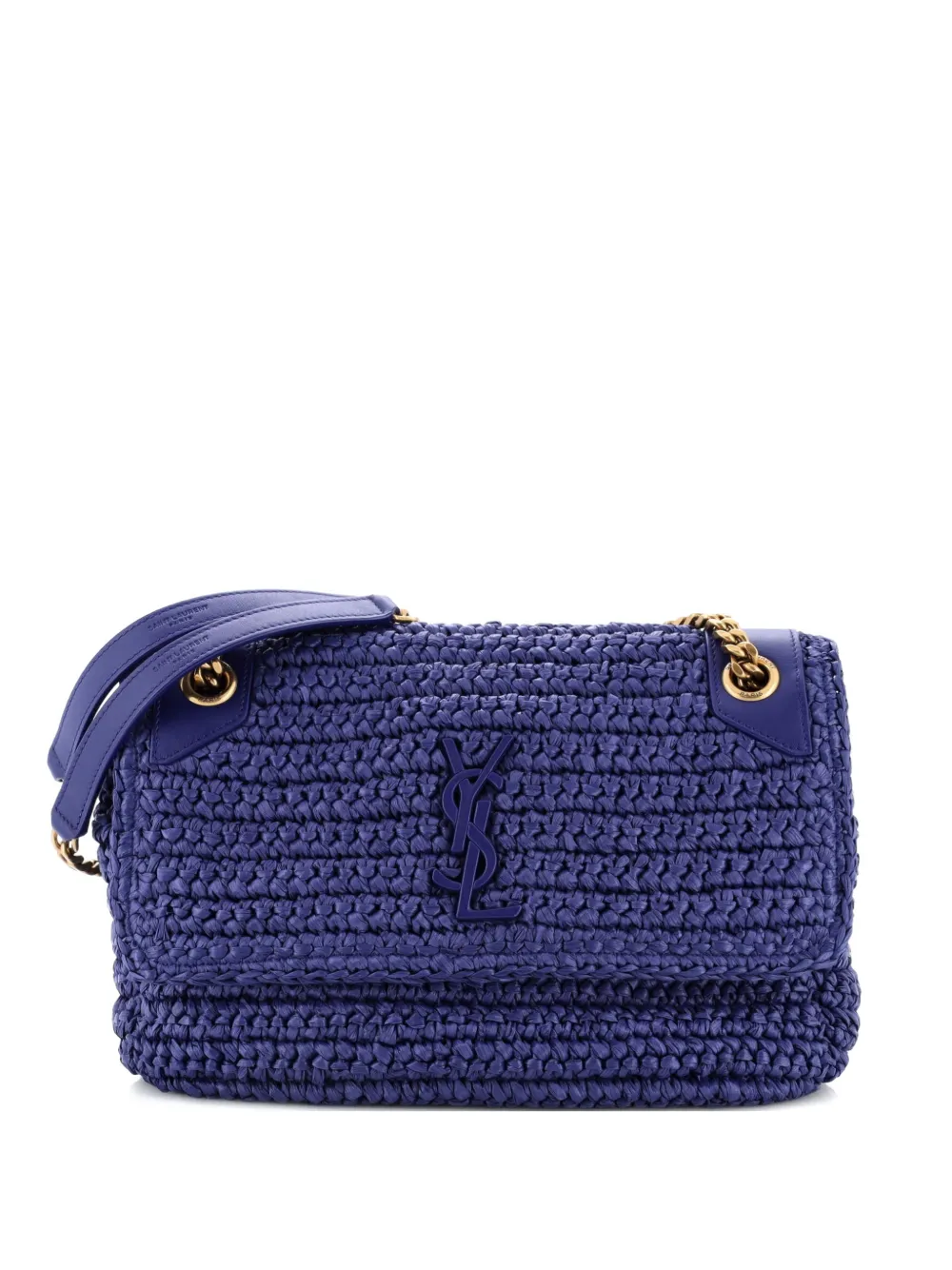 Saint Laurent Pre-Owned Niki Chain Flap Bag Raffia Medium shoulder bag - Blu
