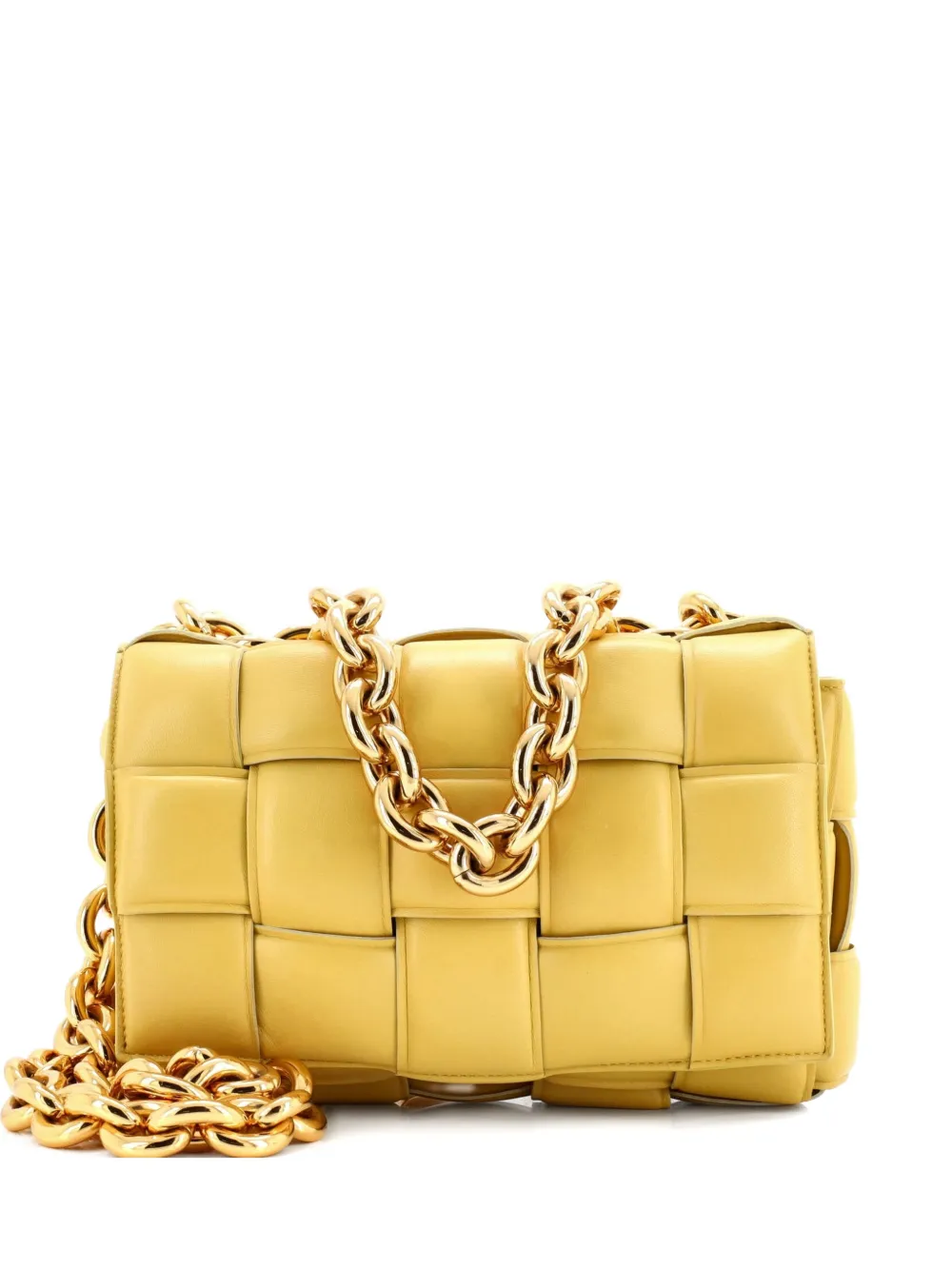 Bottega Veneta Pre-Owned Cassette Chain Padded Maxi Intrecciato Leather crossbody bag - Giallo