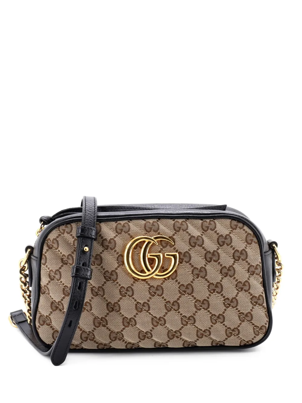 Gucci Pre-Owned GG Marmont Shoulder Bag Diagonal Quilted GG Canvas with Leather Small crossbody bag - Nero