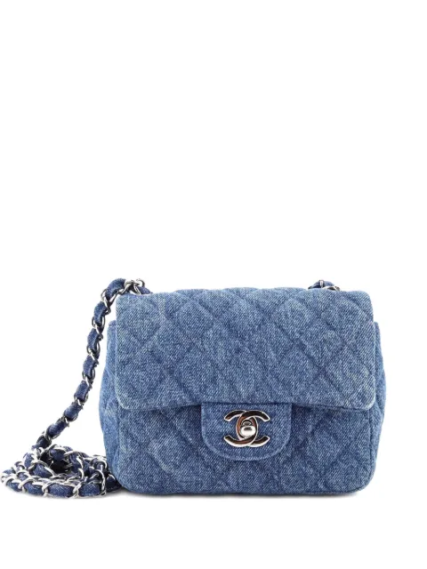 CHANEL Pre-Owned Square Classic Single Flap Bag Quilted CC Printed Denim Mini crossbody bag