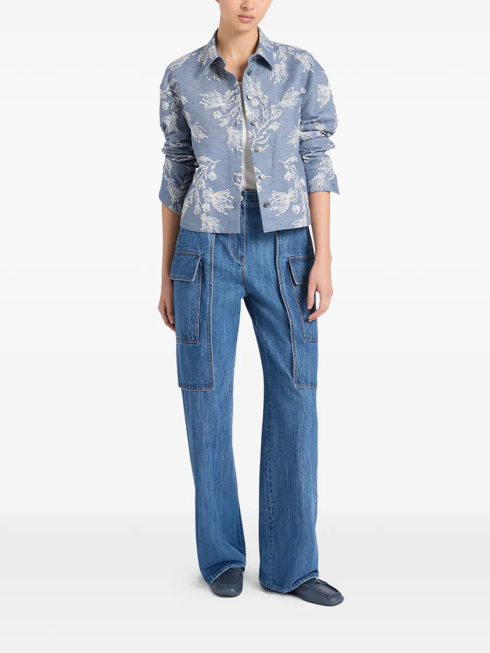  Ports 1961 Floral-embroidered Jacket - Blue 