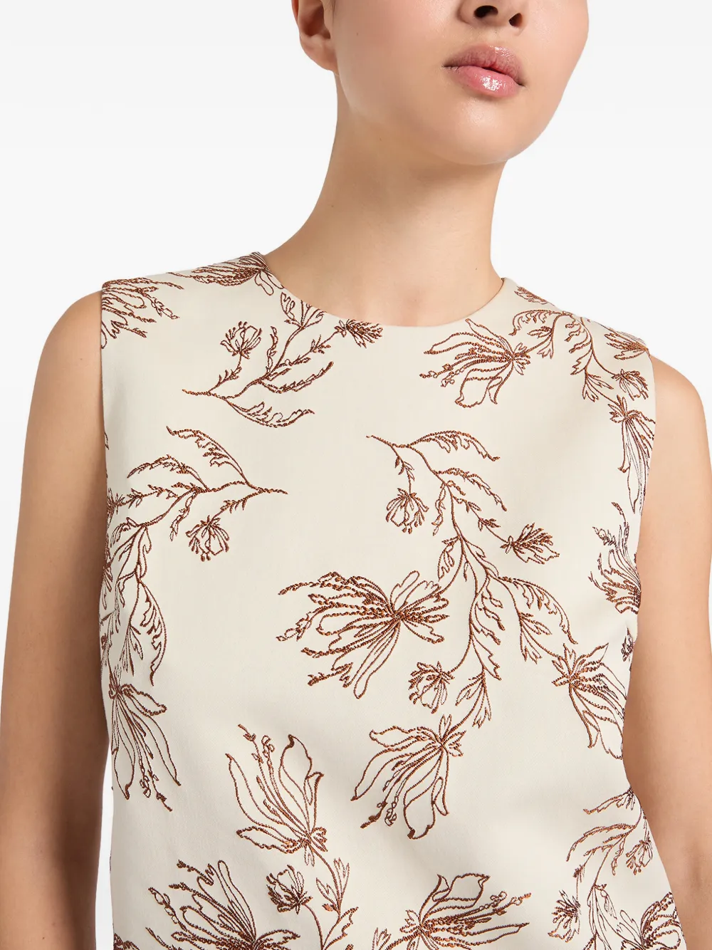 Ports 1961 Polotop met geborduurde bloemen Beige