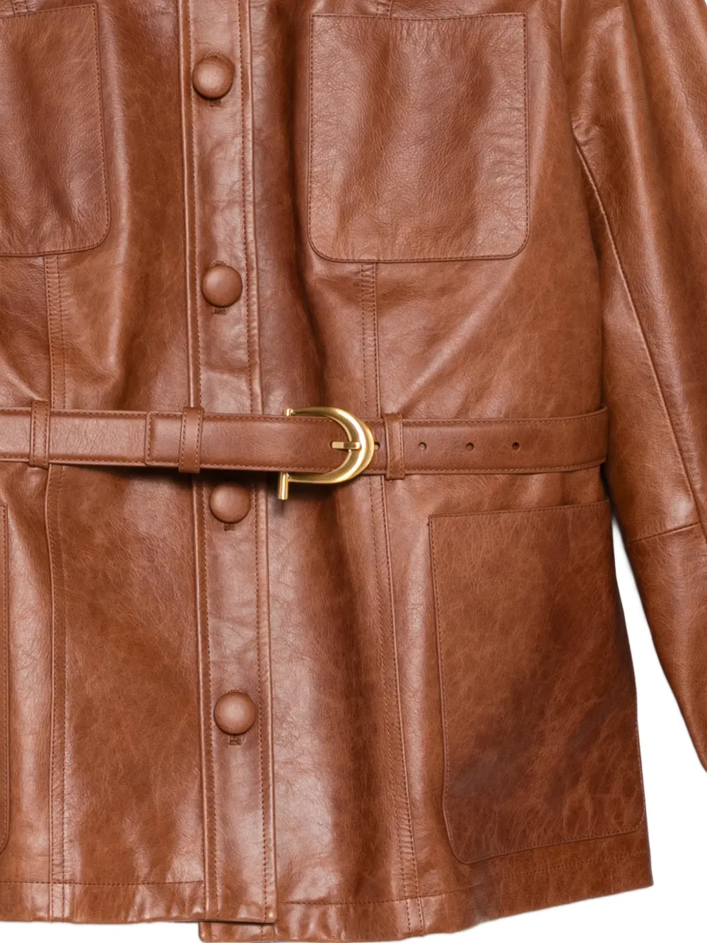 Ports 1961 Leren jack met ceintuur Bruin