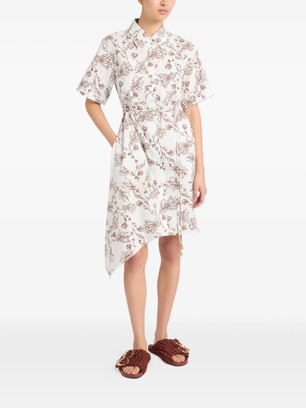 Ports 1961 Asymmetrische midi-jurk met bloemen Wit