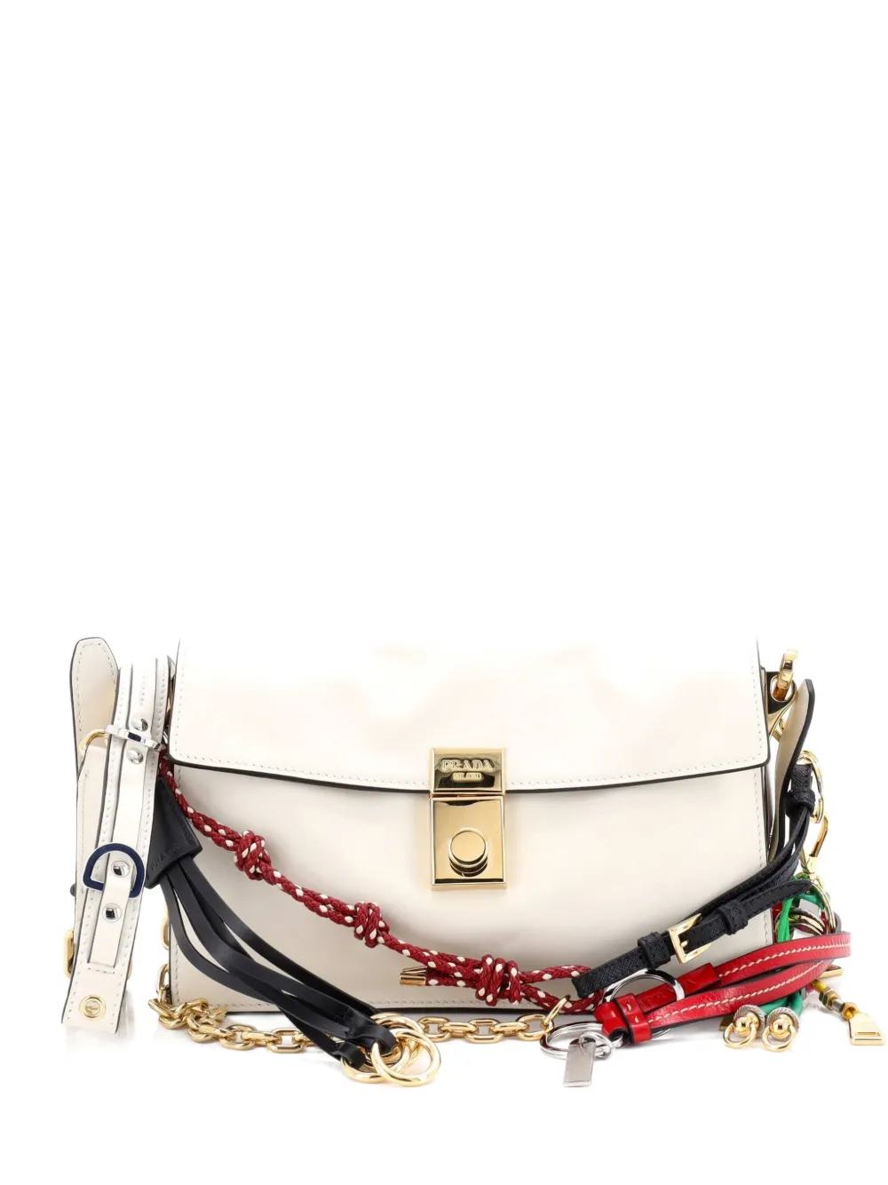 Prada Pre-Owned Charms Soft Sound Bag Leather Small crossbody bag - Bianco