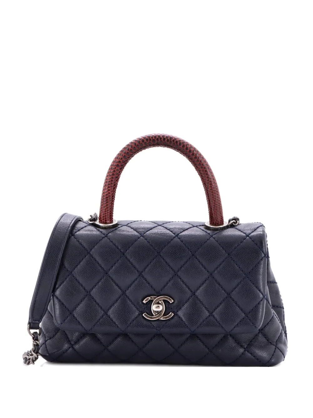 CHANEL Pre-Owned Coco Top Handle Bag Quilted Caviar with Lizard Mini shoulder bag - Blu